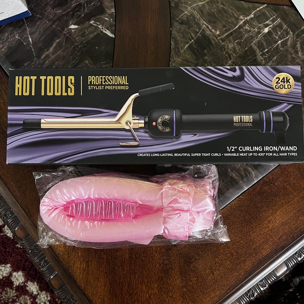 BUNDLE💖New Hot Tools 24K Gold 1/2 Inch Curling Iron + FREE heatless curling set